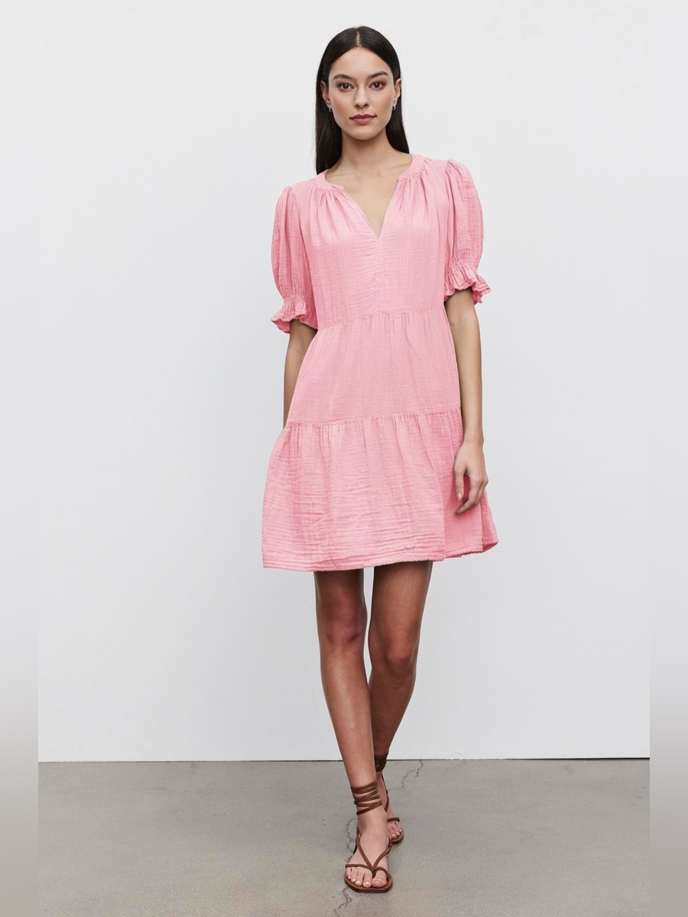 Velvet Clarissa Cotton Gauze Tiered Dress Peony Pink Tiered Mini S
